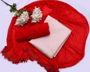 Red Cotton Silk Dress Material