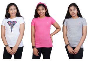 Girls Poly Cotton Round Neck T-Shirts