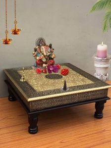 wood brass pooja bajot chowki