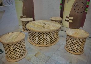 wood carved round coffee table