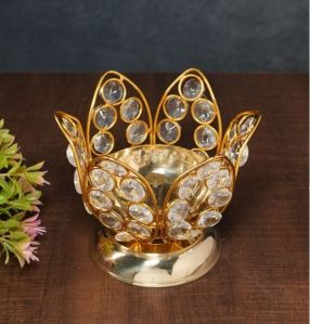 HANDMADE DECORATIVE CRYSTAL BRASS DIYA