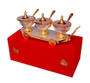 silver gold plated brass mouth freshener trolley set
