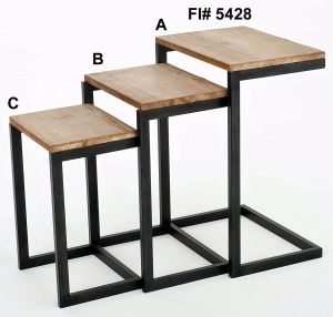 Iron Frame solid Wood Nesting Tables, Set Of 3,