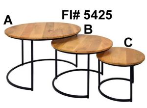 Round Wooden Nesting Coffee Table With Metal Frame, Set Of 3,