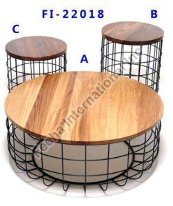 METAL AND WOOD ROUND COFFEE TABLE