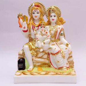 Gold Plated Shiv Parvati Marble Statue