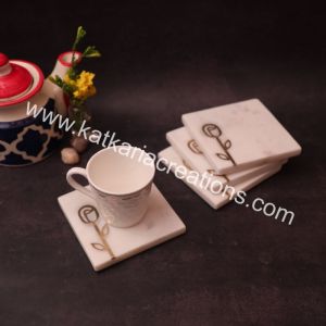 Marble flower brass inlay coaster