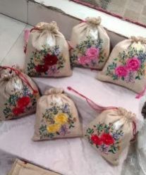 Embroidered Jute Pouch Bag