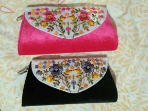 Velvet Embroidered Clutch Bag