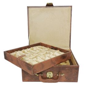Brown Leatherette Chess Box (4 4.5 KH) - Stitched design