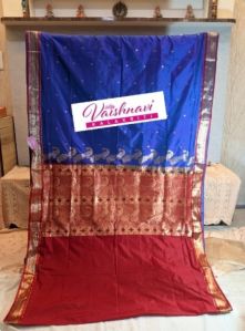 Ladies Blue &amp; Red Pure Silk Paithani Saree