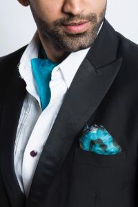 Men's Blue Marble Print Silk Scarf and Pocket Square Set