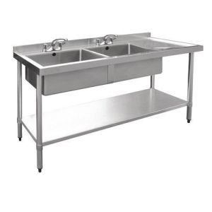 Stainless Steel Work Table with 2 SInk
