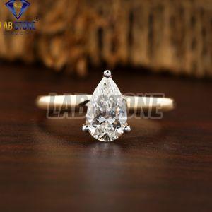 1.28 TDW Pear & Round Cut Diamond Yellow Gold Ring