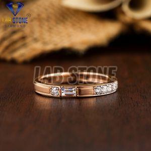 baguette round cut diamond rose gold ring