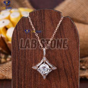 designer round cut diamond rose gold pendant