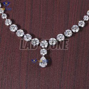 Round Cut Diamond White Gold Charm Necklace Set