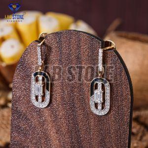 Emerald & Round Cut Diamond Yellow Gold Drop and Dangle Earrings