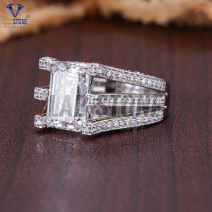 mens emerald round cut diamond white gold ring