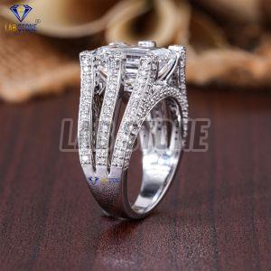 mens emerald round cut diamond white gold ring