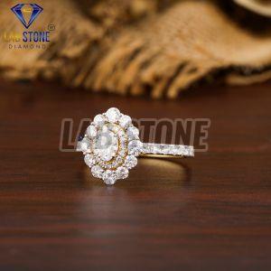 Oval and Round Cut Diamond Yellow Gold Ring