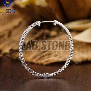 Round Cut Diamond White Gold Hoop Earring