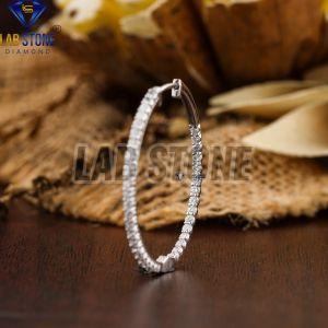 Round Cut Diamond White Gold Hoop Earring