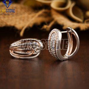 Round Cut Diamond White Rose Gold Hoop Earrings