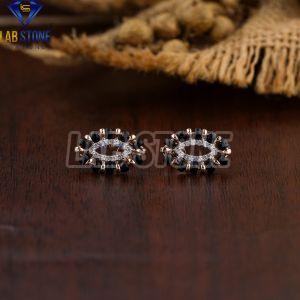 Round & Black Pearl Cut Diamond Rose Gold Stud Earring