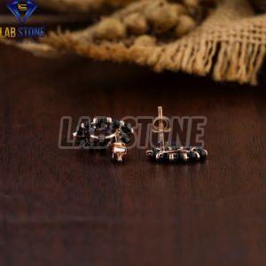 Round & Black Pearl Cut Diamond Rose Gold Stud Earring