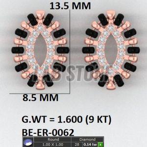 Round & Black Pearl Cut Diamond Rose Gold Stud Earring