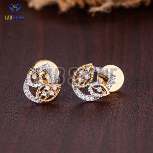 Aesthetic Round Cut Diamond Yellow Gold Stud Earrings