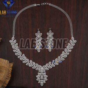 Marquise & Round Cut Diamond White Gold Necklace Set