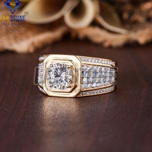 Mens Round Cut Diamond Yellow Gold Engagement Ring