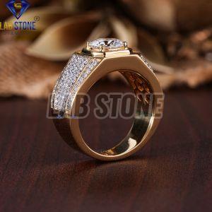 Mens Round Cut Diamond Yellow Gold Engagement Ring