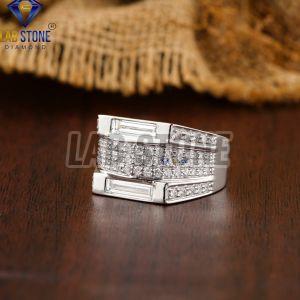 Mens Round & Baguette Cut Diamond White Gold Engagement Ring