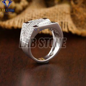 Mens Round & Baguette Cut Diamond White Gold Engagement Ring
