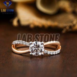 Round and Marquise Cut Diamond Rose Gold Ring