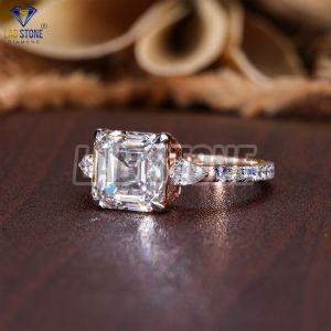 Asscher Pear Round Cut Diamond Rose Gold Ring