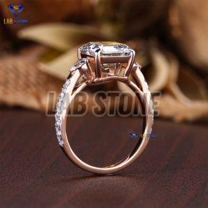 Asscher Pear Round Cut Diamond Rose Gold Ring