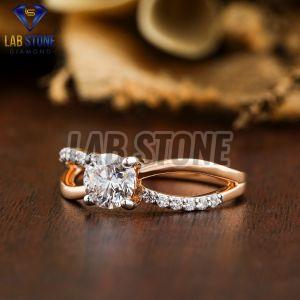 Round and Marquise Cut Diamond Rose Gold Ring