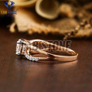 Round and Marquise Cut Diamond Rose Gold Ring