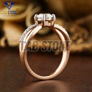 Round and Marquise Cut Diamond Rose Gold Ring