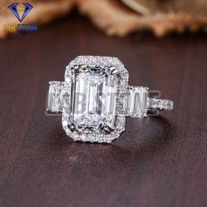 Emerald & Round Cut Diamond White Gold Ring