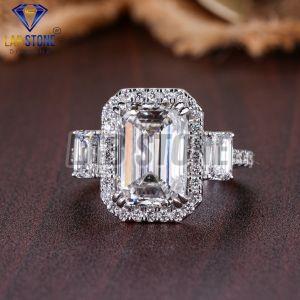Emerald & Round Cut Diamond White Gold Ring