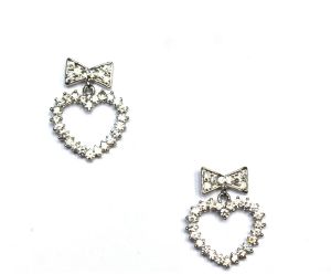 Silver Heart Shaped Diamond Earrings