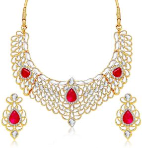 Sukkhi Gold Platted Necklace Set for Women White Stone