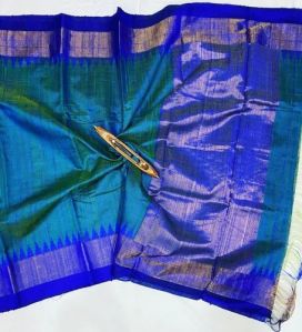 Blue Dupion Tussar Silk Sarees