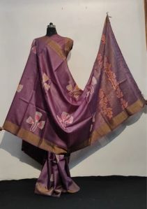 Hand Block Printed Tussar Silk Sarees