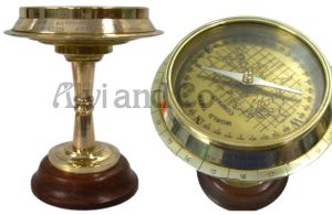 Nautical Brass Navigation Wooden Base Compass